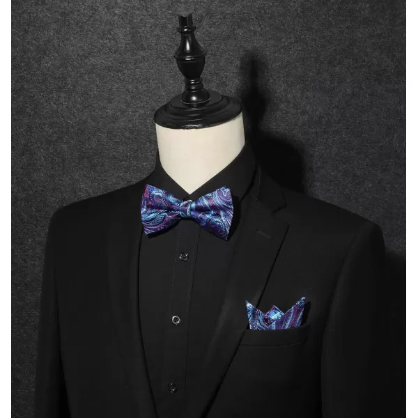 HISDERN Bow Ties for Men 3pcs Mixed Self-Tie Bow tie and Pocket Square Set Classic Formal Tuxedo Wedding &amp; Party Bowtie