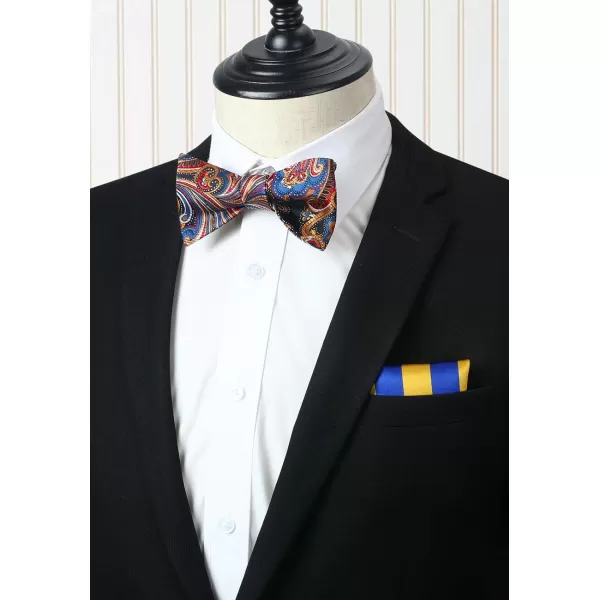 HISDERN Bow Ties for Men 3pcs Mixed Self-Tie Bow tie and Pocket Square Set Classic Formal Tuxedo Wedding &amp; Party Bowtie