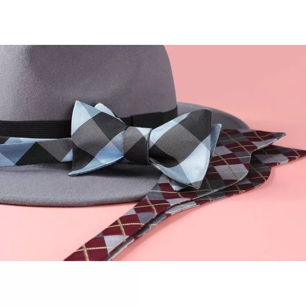 HISDERN Bow Ties for Men Check Plaid Self Tie Bow Tie and Pocket Square Bowtie Formal Tuxedo Wedding Bowties Handkerchief Set