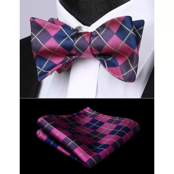 HISDERN Bow Ties for Men Check Plaid Self Tie Bow Tie and Pocket Square Bowtie Formal Tuxedo Wedding Bowties Handkerchief Set