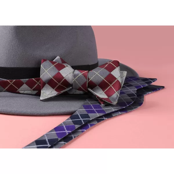HISDERN Bow Ties for Men Check Plaid Self Tie Bow Tie and Pocket Square Bowtie Formal Tuxedo Wedding Bowties Handkerchief Set