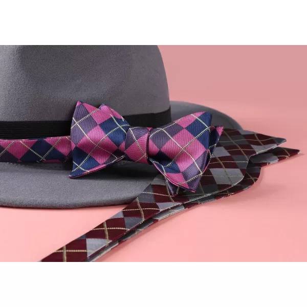 HISDERN Bow Ties for Men Check Plaid Self Tie Bow Tie and Pocket Square Bowtie Formal Tuxedo Wedding Bowties Handkerchief Set