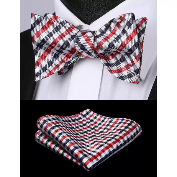 HISDERN Bow Ties for Men Check Plaid Self Tie Bow Tie and Pocket Square Bowtie Formal Tuxedo Wedding Bowties Handkerchief Set