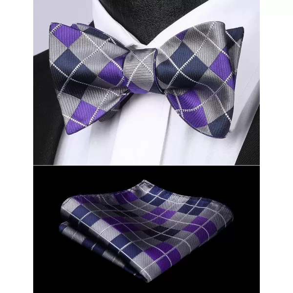 HISDERN Bow Ties for Men Check Plaid Self Tie Bow Tie and Pocket Square Bowtie Formal Tuxedo Wedding Bowties Handkerchief Set