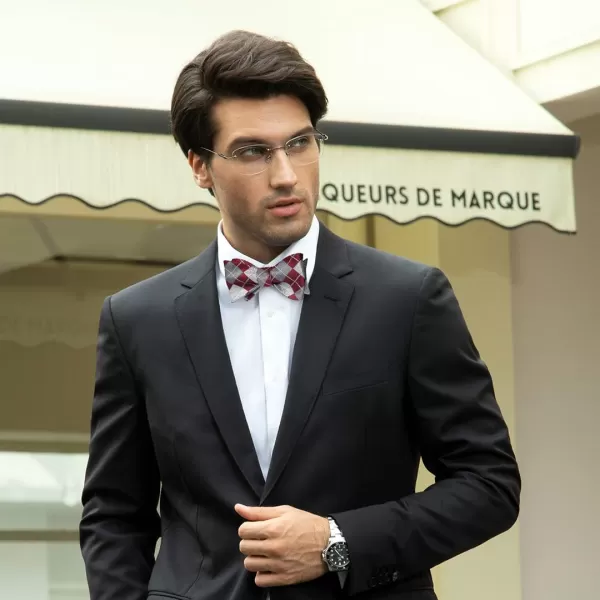 HISDERN Bow Ties for Men Check Plaid Self Tie Bow Tie and Pocket Square Bowtie Formal Tuxedo Wedding Bowties Handkerchief Set