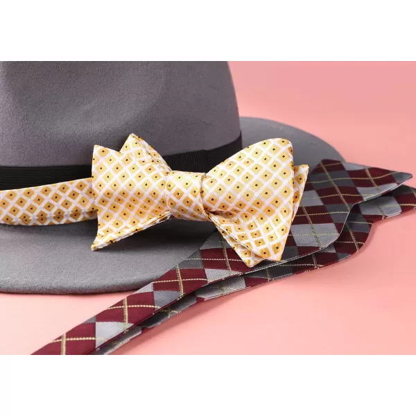 HISDERN Bow Ties for Men Check Plaid Self Tie Bow Tie and Pocket Square Bowtie Formal Tuxedo Wedding Bowties Handkerchief Set