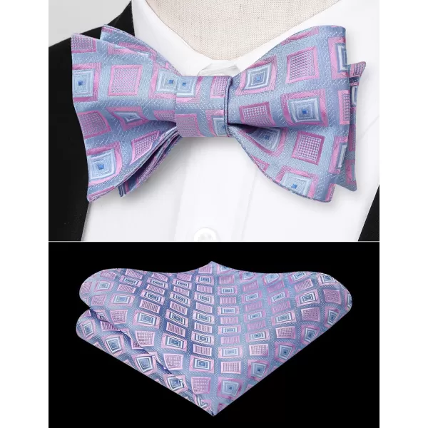 HISDERN Bow Ties for Men Check Plaid Self Tie Bow Tie and Pocket Square Bowtie Formal Tuxedo Wedding Bowties Handkerchief Set
