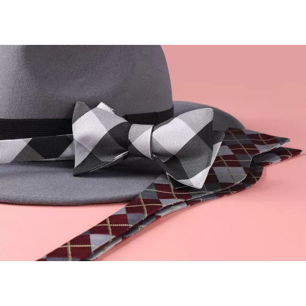 HISDERN Bow Ties for Men Check Plaid Self Tie Bow Tie and Pocket Square Bowtie Formal Tuxedo Wedding Bowties Handkerchief Set