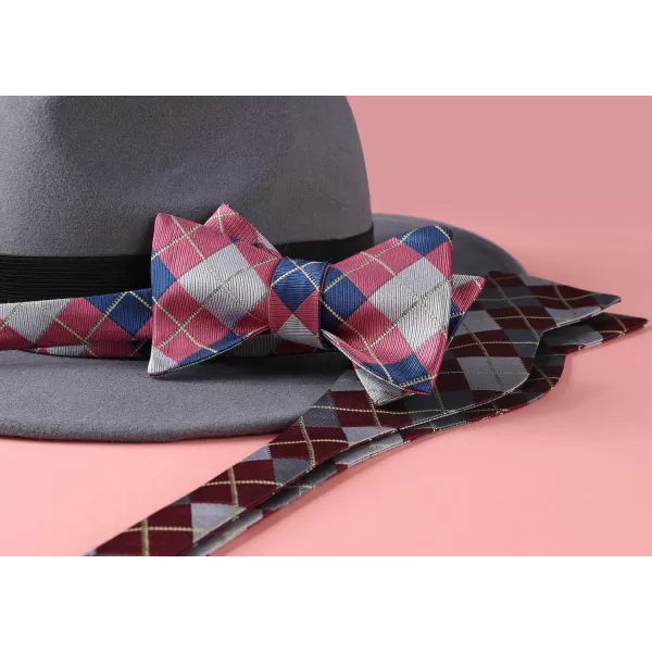 HISDERN Bow Ties for Men Check Plaid Self Tie Bow Tie and Pocket Square Bowtie Formal Tuxedo Wedding Bowties Handkerchief Set