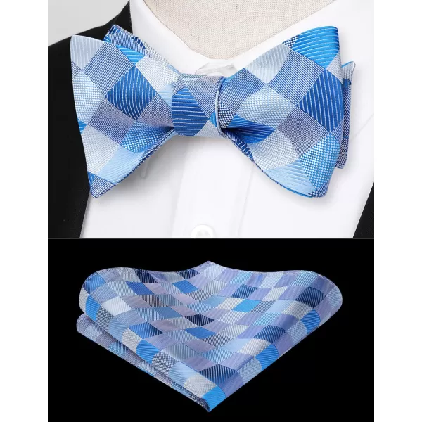 HISDERN Bow Ties for Men Check Plaid Self Tie Bow Tie and Pocket Square Bowtie Formal Tuxedo Wedding Bowties Handkerchief Set