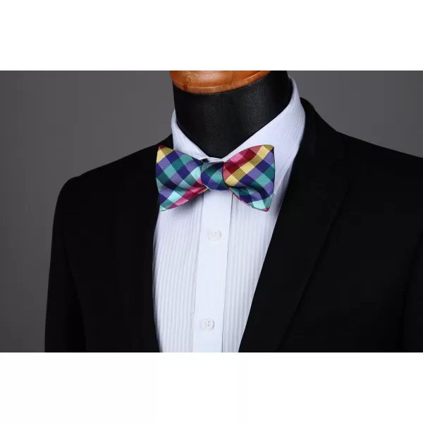 HISDERN Bow Ties for Men Check Plaid Self Tie Bow Tie and Pocket Square Bowtie Formal Tuxedo Wedding Bowties Handkerchief Set