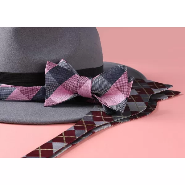 HISDERN Bow Ties for Men Check Plaid Self Tie Bow Tie and Pocket Square Bowtie Formal Tuxedo Wedding Bowties Handkerchief Set