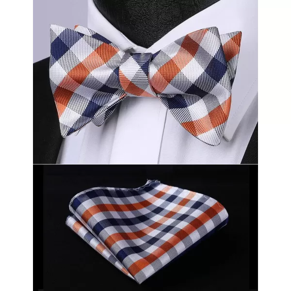 HISDERN Bow Ties for Men Check Plaid Self Tie Bow Tie and Pocket Square Bowtie Formal Tuxedo Wedding Bowties Handkerchief Set