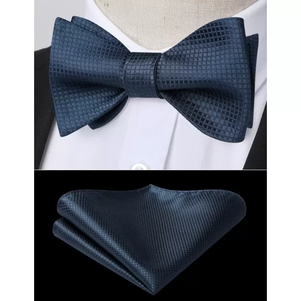 HISDERN Bow Ties for Men Check Plaid Self Tie Bow Tie and Pocket Square Bowtie Formal Tuxedo Wedding Bowties Handkerchief Set