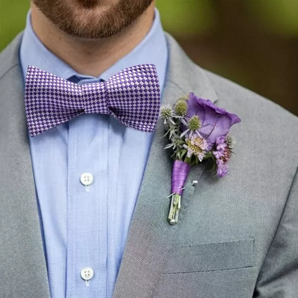 HISDERN Bow Ties for Men Check Plaid Self Tie Bow Tie and Pocket Square Bowtie Formal Tuxedo Wedding Bowties Handkerchief Set