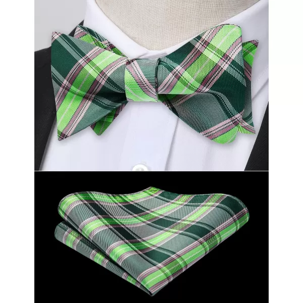 HISDERN Bow Ties for Men Check Plaid Self Tie Bow Tie and Pocket Square Bowtie Formal Tuxedo Wedding Bowties Handkerchief Set