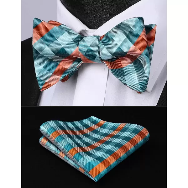 HISDERN Bow Ties for Men Check Plaid Self Tie Bow Tie and Pocket Square Bowtie Formal Tuxedo Wedding Bowties Handkerchief Set
