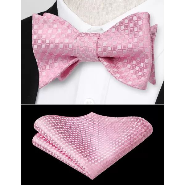 HISDERN Bow Ties for Men Check Plaid Self Tie Bow Tie and Pocket Square Bowtie Formal Tuxedo Wedding Bowties Handkerchief Set