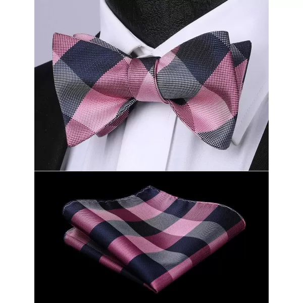 HISDERN Bow Ties for Men Check Plaid Self Tie Bow Tie and Pocket Square Bowtie Formal Tuxedo Wedding Bowties Handkerchief Set