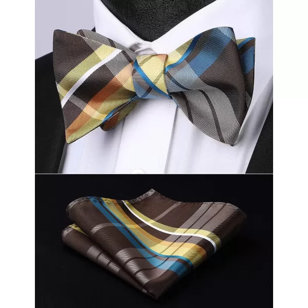 HISDERN Bow Ties for Men Check Plaid Self Tie Bow Tie and Pocket Square Bowtie Formal Tuxedo Wedding Bowties Handkerchief Set