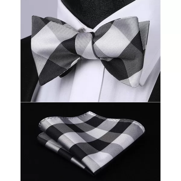 HISDERN Bow Ties for Men Check Plaid Self Tie Bow Tie and Pocket Square Bowtie Formal Tuxedo Wedding Bowties Handkerchief Set