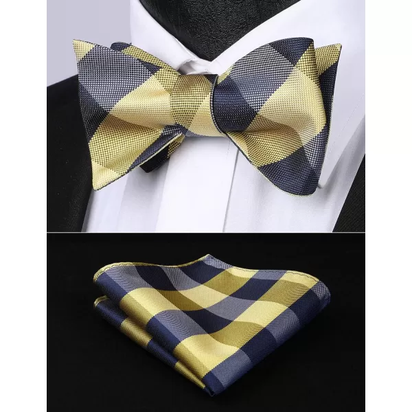 HISDERN Bow Ties for Men Check Plaid Self Tie Bow Tie and Pocket Square Bowtie Formal Tuxedo Wedding Bowties Handkerchief Set