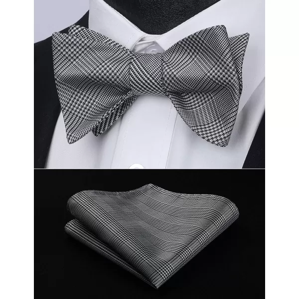 HISDERN Bow Ties for Men Check Plaid Self Tie Bow Tie and Pocket Square Bowtie Formal Tuxedo Wedding Bowties Handkerchief Set