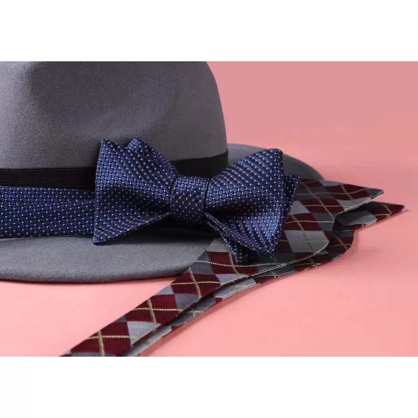 HISDERN Bow Ties for Men Check Plaid Self Tie Bow Tie and Pocket Square Bowtie Formal Tuxedo Wedding Bowties Handkerchief Set