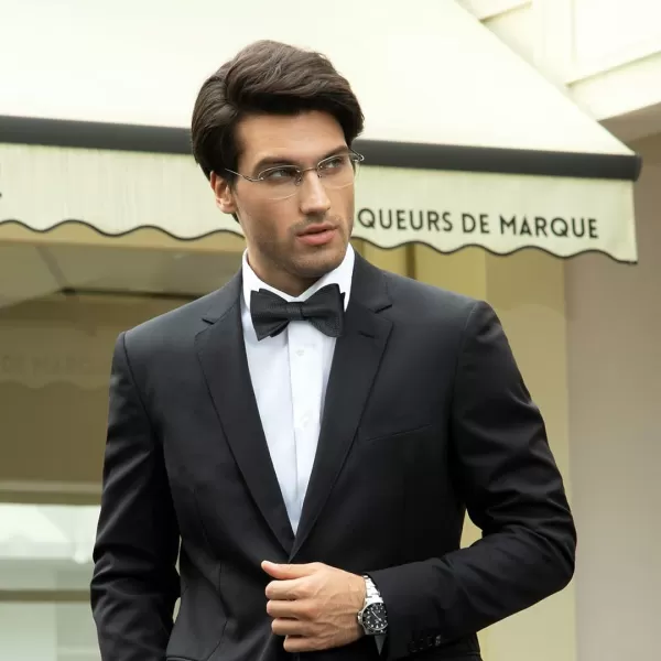 HISDERN Bow Ties for Men Check Plaid Self Tie Bow Tie and Pocket Square Bowtie Formal Tuxedo Wedding Bowties Handkerchief Set