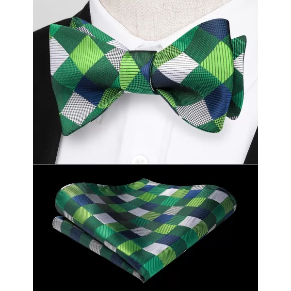 HISDERN Bow Ties for Men Check Plaid Self Tie Bow Tie and Pocket Square Bowtie Formal Tuxedo Wedding Bowties Handkerchief Set