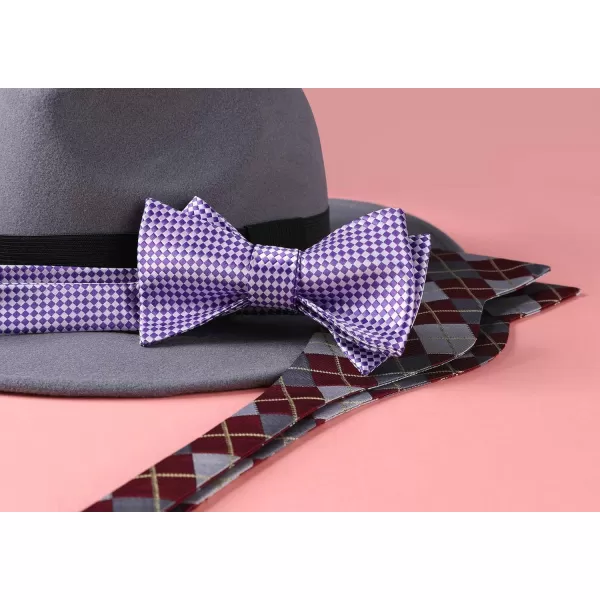 HISDERN Bow Ties for Men Check Plaid Self Tie Bow Tie and Pocket Square Bowtie Formal Tuxedo Wedding Bowties Handkerchief Set