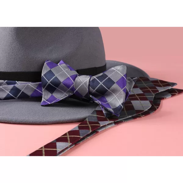 HISDERN Bow Ties for Men Check Plaid Self Tie Bow Tie and Pocket Square Bowtie Formal Tuxedo Wedding Bowties Handkerchief Set