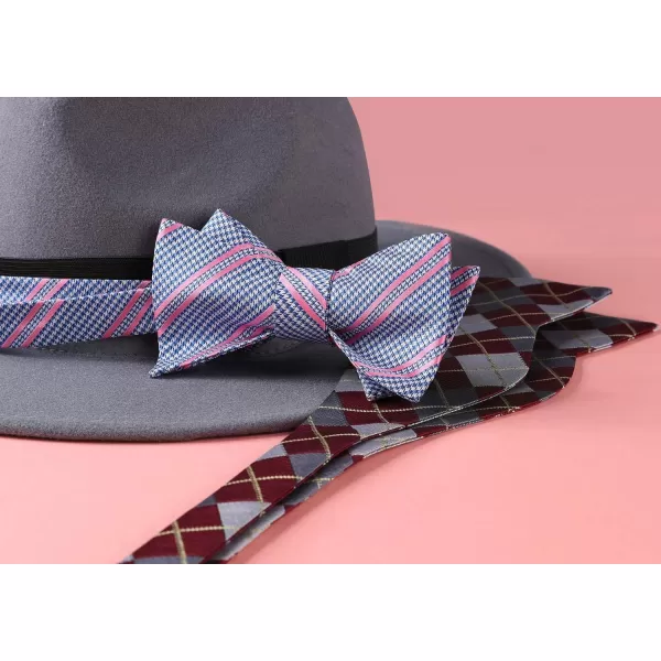 HISDERN Bow Ties for Men Check Plaid Self Tie Bow Tie and Pocket Square Bowtie Formal Tuxedo Wedding Bowties Handkerchief Set