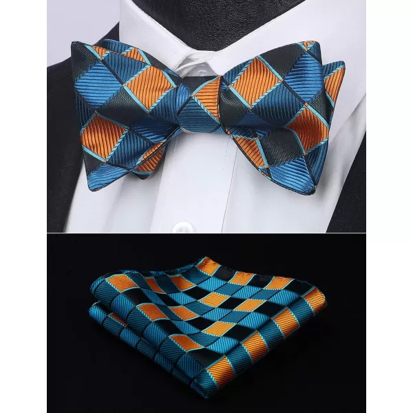 HISDERN Bow Ties for Men Check Plaid Self Tie Bow Tie and Pocket Square Bowtie Formal Tuxedo Wedding Bowties Handkerchief Set