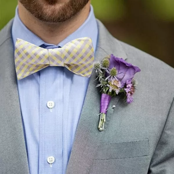HISDERN Bow Ties for Men Check Plaid Self Tie Bow Tie and Pocket Square Bowtie Formal Tuxedo Wedding Bowties Handkerchief Set