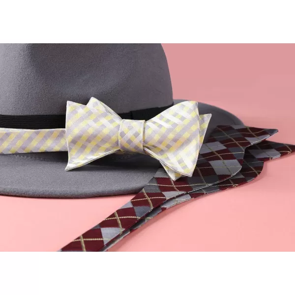 HISDERN Bow Ties for Men Check Plaid Self Tie Bow Tie and Pocket Square Bowtie Formal Tuxedo Wedding Bowties Handkerchief Set
