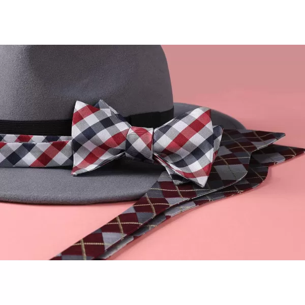HISDERN Bow Ties for Men Check Plaid Self Tie Bow Tie and Pocket Square Bowtie Formal Tuxedo Wedding Bowties Handkerchief Set