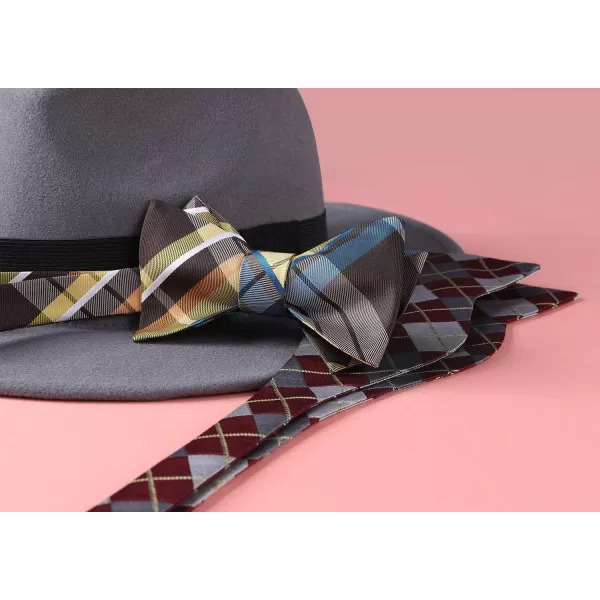 HISDERN Bow Ties for Men Check Plaid Self Tie Bow Tie and Pocket Square Bowtie Formal Tuxedo Wedding Bowties Handkerchief Set