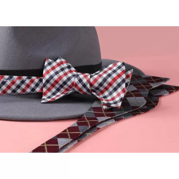 HISDERN Bow Ties for Men Check Plaid Self Tie Bow Tie and Pocket Square Bowtie Formal Tuxedo Wedding Bowties Handkerchief Set