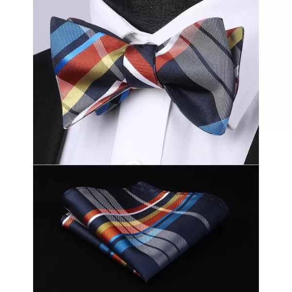 HISDERN Bow Ties for Men Check Plaid Self Tie Bow Tie and Pocket Square Bowtie Formal Tuxedo Wedding Bowties Handkerchief Set