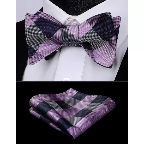 HISDERN Bow Ties for Men Check Plaid Self Tie Bow Tie and Pocket Square Bowtie Formal Tuxedo Wedding Bowties Handkerchief Set