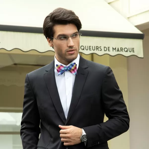 HISDERN Bow Ties for Men Check Plaid Self Tie Bow Tie and Pocket Square Bowtie Formal Tuxedo Wedding Bowties Handkerchief Set