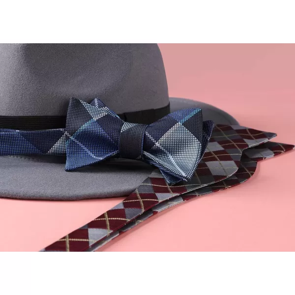 HISDERN Bow Ties for Men Check Plaid Self Tie Bow Tie and Pocket Square Bowtie Formal Tuxedo Wedding Bowties Handkerchief Set