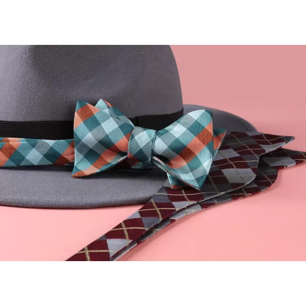 HISDERN Bow Ties for Men Check Plaid Self Tie Bow Tie and Pocket Square Bowtie Formal Tuxedo Wedding Bowties Handkerchief Set