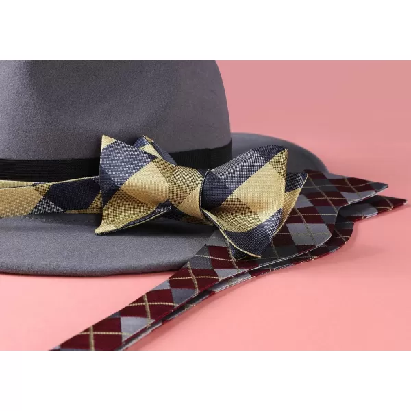 HISDERN Bow Ties for Men Check Plaid Self Tie Bow Tie and Pocket Square Bowtie Formal Tuxedo Wedding Bowties Handkerchief Set
