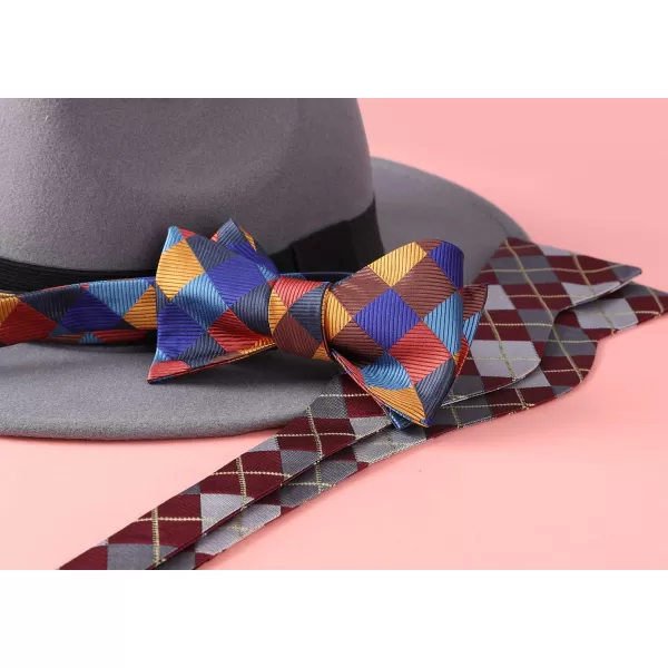 HISDERN Bow Ties for Men Check Plaid Self Tie Bow Tie and Pocket Square Bowtie Formal Tuxedo Wedding Bowties Handkerchief Set