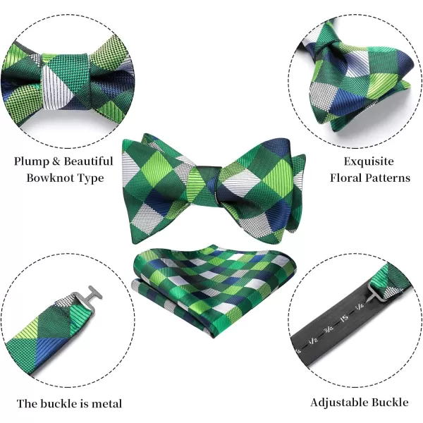 HISDERN Bow Ties for Men Check Plaid Self Tie Bow Tie and Pocket Square Bowtie Formal Tuxedo Wedding Bowties Handkerchief Set
