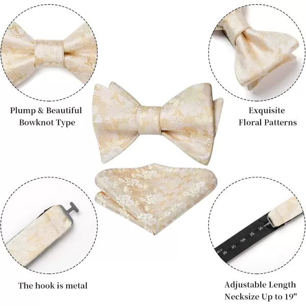 HISDERN Bow Ties for Men Floral Bowties Mens Self Tie Bow Tie Handkerchief Jacquard Woven Bowtie Pocket Square Set