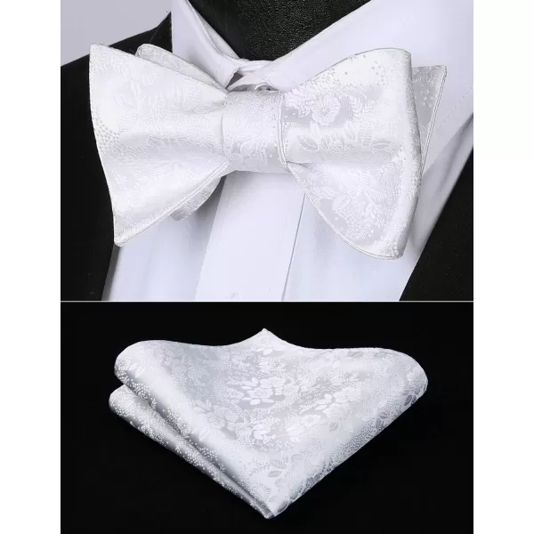 HISDERN Bow Ties for Men Floral Bowties Mens Self Tie Bow Tie Handkerchief Jacquard Woven Bowtie Pocket Square Set