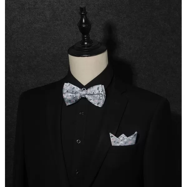 HISDERN Bow Ties for Men Floral Bowties Mens Self Tie Bow Tie Handkerchief Jacquard Woven Bowtie Pocket Square Set